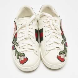 Gucci White Leather Floral Embroidered Ace Low Top Sneakers Size 35