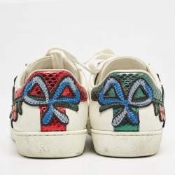 Gucci White Leather Floral Embroidered Ace Low Top Sneakers Size 35