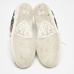 Gucci White Leather Floral Embroidered Ace Low Top Sneakers Size 35