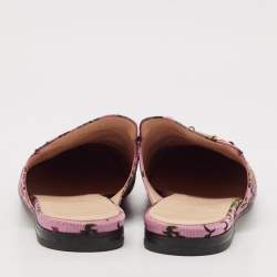 Gucci Black/Pink Lace and Leather Princetown Mules Sandals Size 38.5