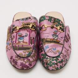 Gucci Black/Pink Lace and Leather Princetown Mules Sandals Size 38.5