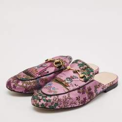 Gucci Black/Pink Lace and Leather Princetown Mules Sandals Size 38.5