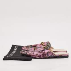 Gucci Black/Pink Lace and Leather Princetown Mules Sandals Size 38.5