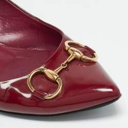 Gucci Burgundy Patent Leather Horsebit Slingback Pumps Size 40.5