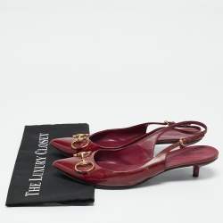 Gucci Burgundy Patent Leather Horsebit Slingback Pumps Size 40.5