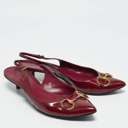 Gucci Burgundy Patent Leather Horsebit Slingback Pumps Size 40.5