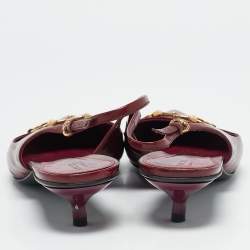 Gucci Burgundy Patent Leather Horsebit Slingback Pumps Size 40.5