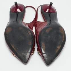 Gucci Burgundy Patent Leather Horsebit Slingback Pumps Size 40.5