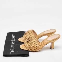 Pre Owned Gucci Beige Woven Raffia Double G Slide Sandals Size 37.5