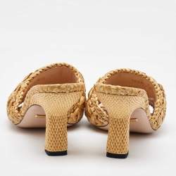 Pre Owned Gucci Beige Woven Raffia Double G Slide Sandals Size 37.5