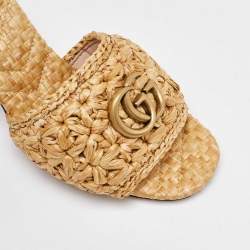 Pre Owned Gucci Beige Woven Raffia Double G Slide Sandals Size 37.5