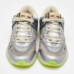 Gucci Silver/Brown Leather and Mesh Ultrapace Low Top Sneakers Size 37.5