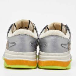 Gucci Silver/Brown Leather and Mesh Ultrapace Low Top Sneakers Size 37.5
