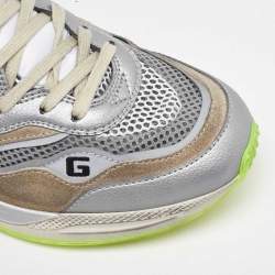 Gucci Silver/Brown Leather and Mesh Ultrapace Low Top Sneakers Size 37.5