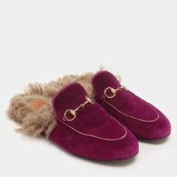 Gucci Purple Velvet Princetown Horsebit Mules Size 37