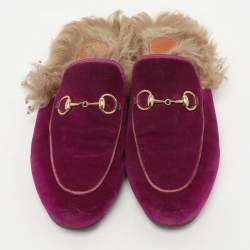 Gucci Purple Velvet Princetown Horsebit Mules Size 37