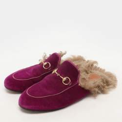 Gucci Purple Velvet Princetown Horsebit Mules Size 37