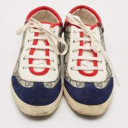 Gucci Beige/Blue GG Supreme Canvas and Suede Low Top Sneakers Size 37.5
