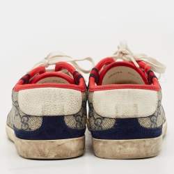 Gucci Beige/Blue GG Supreme Canvas and Suede Low Top Sneakers Size 37.5