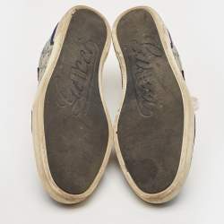 Gucci Beige/Blue GG Supreme Canvas and Suede Low Top Sneakers Size 37.5
