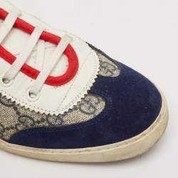 Gucci Beige/Blue GG Supreme Canvas and Suede Low Top Sneakers Size 37.5