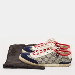 Gucci Beige/Blue GG Supreme Canvas and Suede Low Top Sneakers Size 37.5