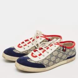 Gucci Beige/Blue GG Supreme Canvas and Suede Low Top Sneakers Size 37.5