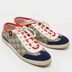 Gucci Beige/Blue GG Supreme Canvas and Suede Low Top Sneakers Size 37.5