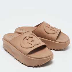 Pre Owned Gucci Beige Rubber Interlocking GG Platform Slide Sandals Size 37