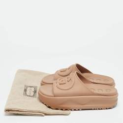 Pre Owned Gucci Beige Rubber Interlocking GG Platform Slide Sandals Size 37