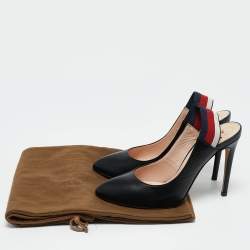 Gucci Black Leather Sylvie Web Detail Slingback Pumps Size 36