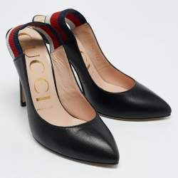 Gucci Black Leather Sylvie Web Detail Slingback Pumps Size 36