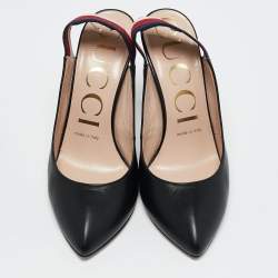 Gucci Black Leather Sylvie Web Detail Slingback Pumps Size 36