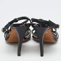 Pre Owned صندل غوتشي سير كاحل جلد ثعبان أسود GG مرصع بالكريستال مقاس 36.5