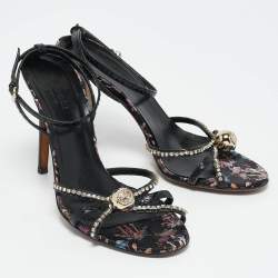 Pre Owned صندل غوتشي سير كاحل جلد ثعبان أسود GG مرصع بالكريستال مقاس 36.5