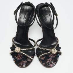 Pre Owned صندل غوتشي سير كاحل جلد ثعبان أسود GG مرصع بالكريستال مقاس 36.5