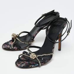 Pre Owned صندل غوتشي سير كاحل جلد ثعبان أسود GG مرصع بالكريستال مقاس 36.5