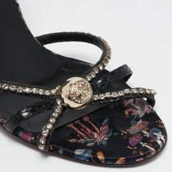 Pre Owned صندل غوتشي سير كاحل جلد ثعبان أسود GG مرصع بالكريستال مقاس 36.5