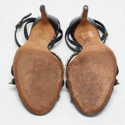 Pre Owned صندل غوتشي سير كاحل جلد ثعبان أسود GG مرصع بالكريستال مقاس 36.5