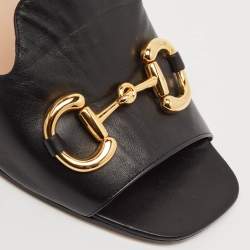 Gucci Black Leather Horsebit Slide Sandals Size 41