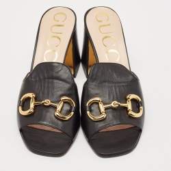 Gucci Black Leather Horsebit Slide Sandals Size 41
