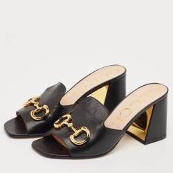 Gucci Black Leather Horsebit Slide Sandals Size 41