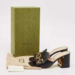 Gucci Black Leather Horsebit Slide Sandals Size 41