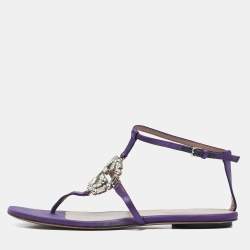 Gucci Purple Satin Crystal Embellished Interlocking G Thong Flat Sandals Size 36