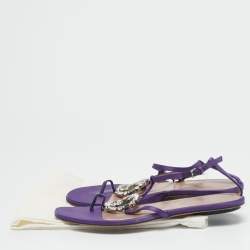 Gucci Purple Satin Crystal Embellished Interlocking G Thong Flat Sandals Size 36