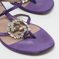 Gucci Purple Satin Crystal Embellished Interlocking G Thong Flat Sandals Size 36