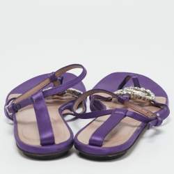 Gucci Purple Satin Crystal Embellished Interlocking G Thong Flat Sandals Size 36