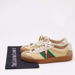Pre Owned Gucci Tricolor Leather G74 Web Low Top Sneakers Size 36
