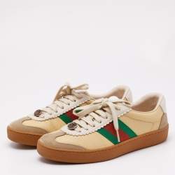 Pre Owned Gucci Tricolor Leather G74 Web Low Top Sneakers Size 36