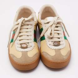 Pre Owned Gucci Tricolor Leather G74 Web Low Top Sneakers Size 36